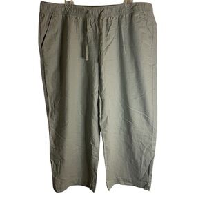 EUC Eddie Bauer Sage Green Linen Drawstring Crop Pants Size XL Wide Leg, Utility
